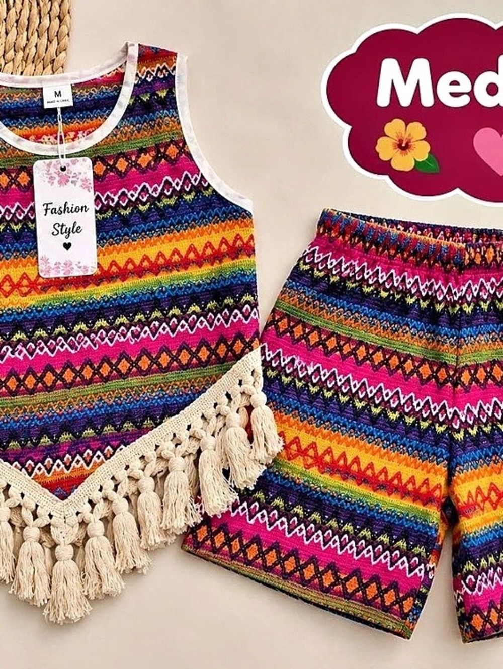 Girls Multicolor Boho Matching Set Size Medium Like New